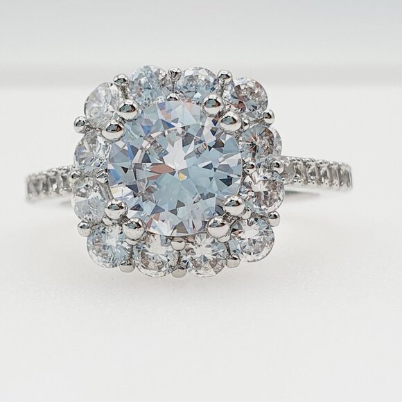 🌸925 Silver Plated Round Radiant White CZ Noble Spirit Ring, GPMB1430